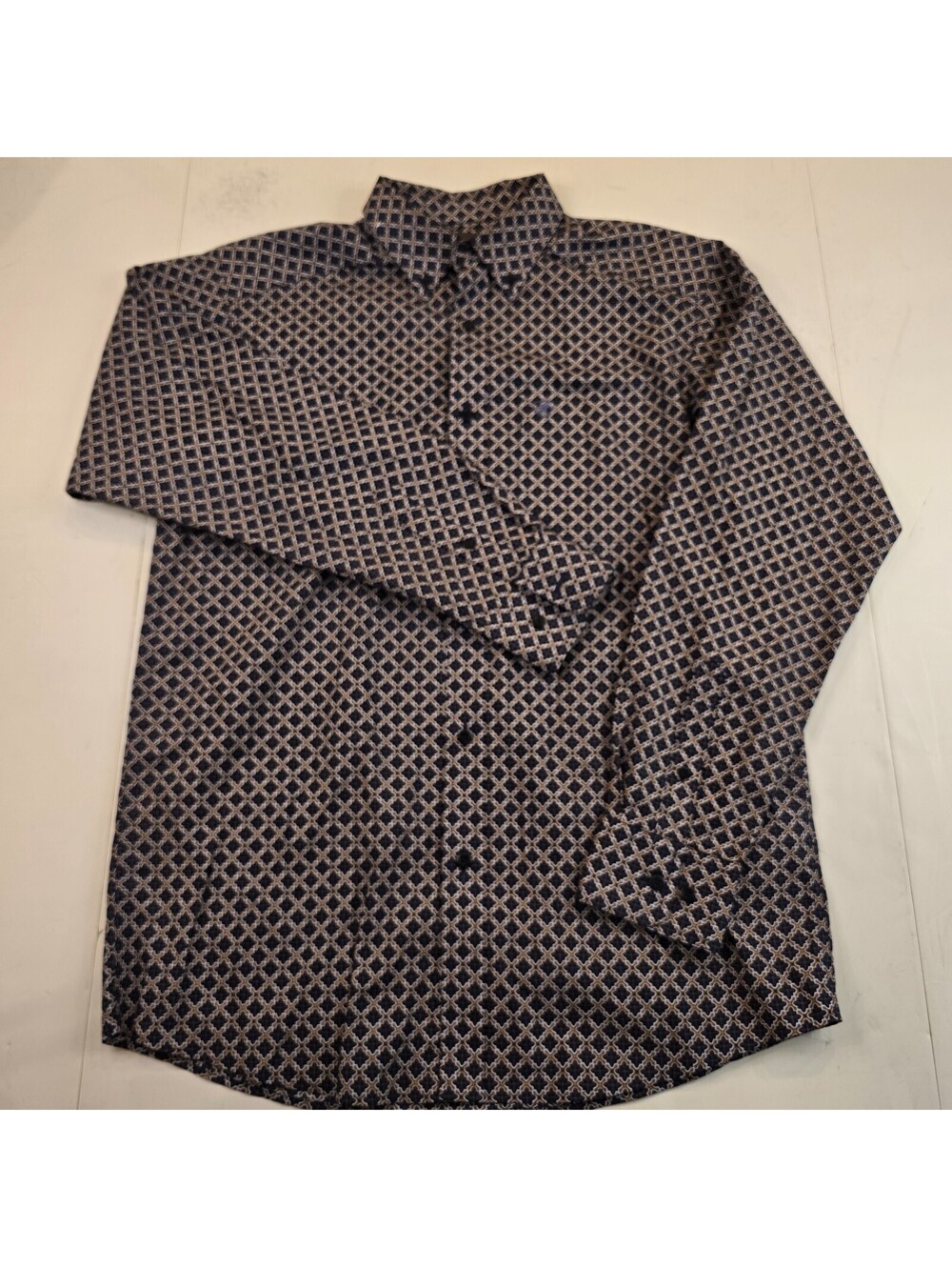 Ariat Mens Crawford LS Shirt Navy Geometric Western Button Down Size Small